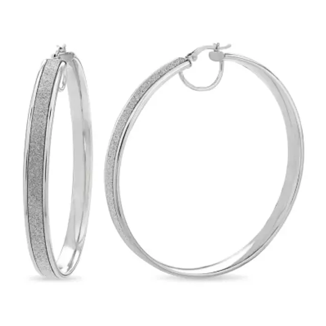 Silver 60MM Glitter Thin Hoop Earrings