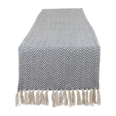 Design Imports Aqua Solid Heavyweight Fringed Table Runner