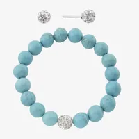 Sparkle Allure Stretch Bracelet & Stud Earring 2-pc. Howlite Pure Silver Over Brass Jewelry Set