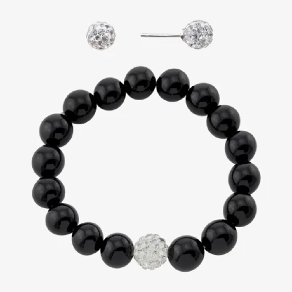 Sparkle Allure Stretch Bracelet & Stud Earring 2-pc. Onyx Pure Silver Over Brass Jewelry Set