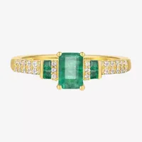 Womens 1/7 CT. T.W. Genuine Green Emerald 10K Gold 3-Stone Cocktail Ring