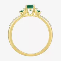 Womens 1/7 CT. T.W. Genuine Green Emerald 10K Gold 3-Stone Cocktail Ring