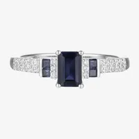 Womens Genuine Blue Sapphire 10K Gold 3-Stone Cocktail Ring