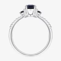 Womens Genuine Blue Sapphire 10K Gold 3-Stone Cocktail Ring