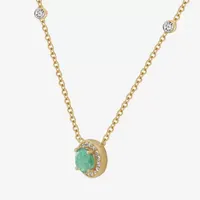 Womens Genuine Green Emerald 10K Gold Round Pendant Necklace