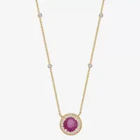 Womens Lead Glass-Filled Red Ruby 10K Gold Round Pendant Necklace