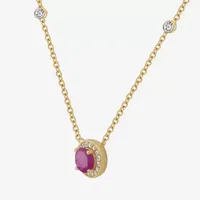 Womens Lead Glass-Filled Red Ruby 10K Gold Round Pendant Necklace