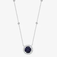 Womens Genuine Blue Sapphire 10K Gold Round Pendant Necklace