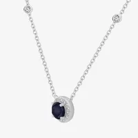 Womens Genuine Blue Sapphire 10K Gold Round Pendant Necklace