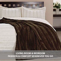 Swift Home Reversible Embossed Faux Fur and Micro-Mink Plush Throw Blanket