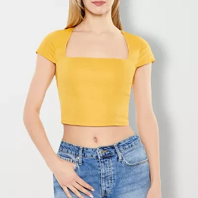 Forever 21 Baby Womens Square Neck Short Sleeve Crop Top Juniors