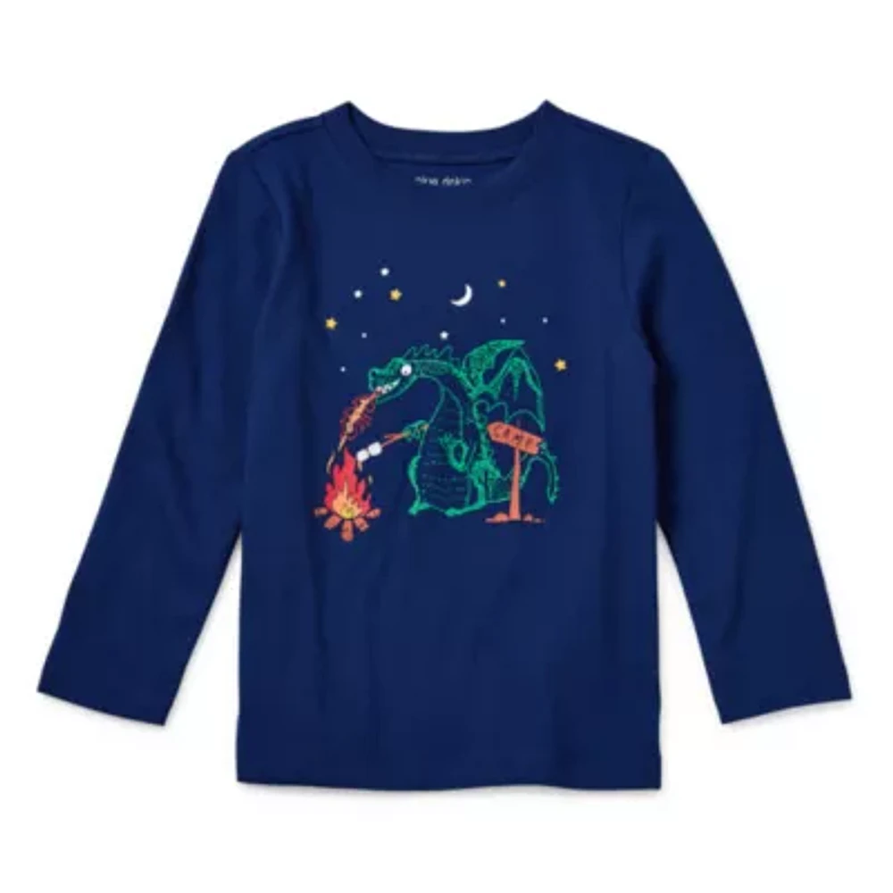 Okie Dokie Toddler & Little Boys Crew Neck Long Sleeve Graphic T-Shirt