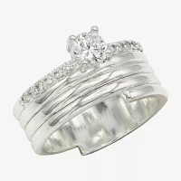 Sparkle Allure Womens Cubic Zirconia Pure Silver Over Brass Round Engagement Ring
