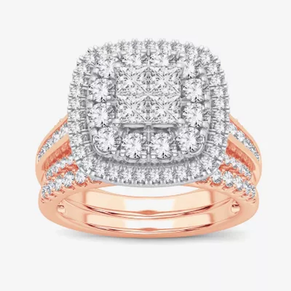 Limited Edition! Womens 1 CT.T.W. Natural Diamond 10K or 14K Gold Cushion Halo Bridal Set
