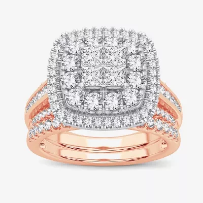 Limited Edition! Womens 1 CT.T.W. Natural Diamond 10K or 14K Gold Cushion Halo Bridal Set