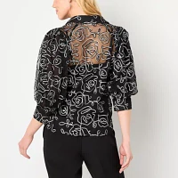 52seven Womens V Neck 3/4 Sleeve Embroidered Blouse