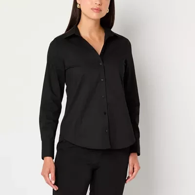 Worthington Womens Long Sleeve Modern Fit Button-Down Shirt