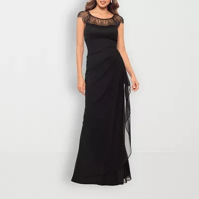 DJ Jaz Womens Short Sleeve Beaded Evening Gown