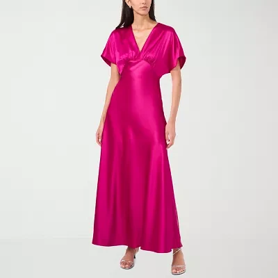 CeCe Satin Womens Short Sleeve Evening Gown