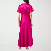 CeCe Satin Womens Short Sleeve Evening Gown