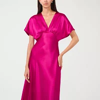 CeCe Satin Womens Short Sleeve Evening Gown