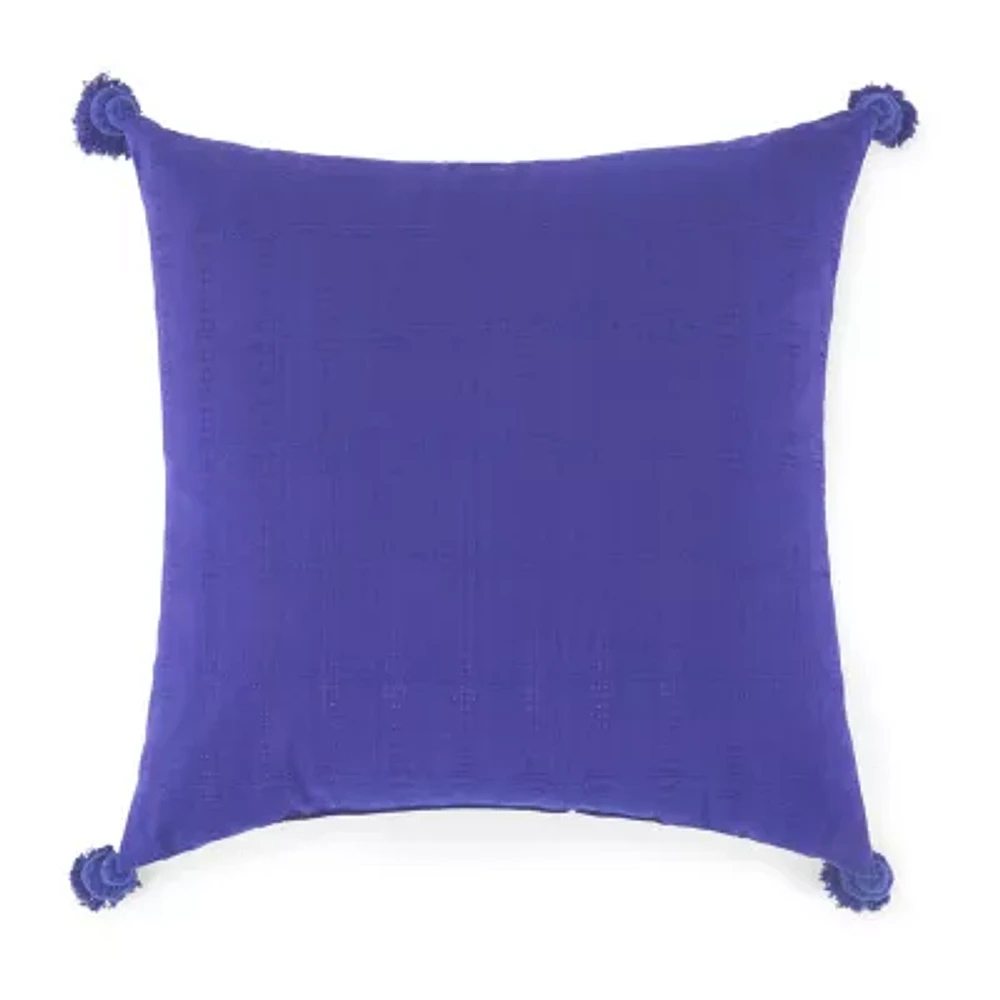 Turquoise Sun Textured With Tassels Ink Square Throw Pillow