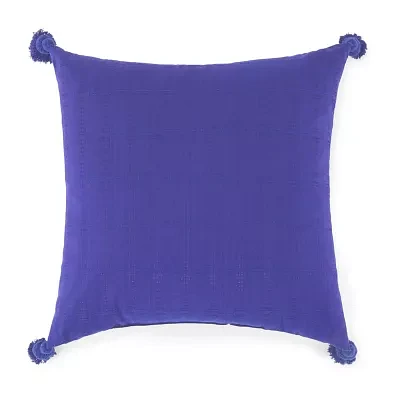 Turquoise Sun Textured With Tassels Ink Square Throw Pillow