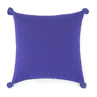 Turquoise Sun Textured With Tassels Ink Square Throw Pillow