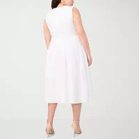 Sam And Jess Womens Sleeveless Midi Fit + Flare Dress Plus