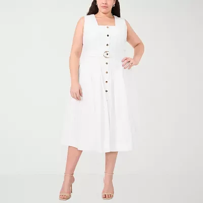 Sam And Jess Womens Sleeveless Midi Fit + Flare Dress Plus