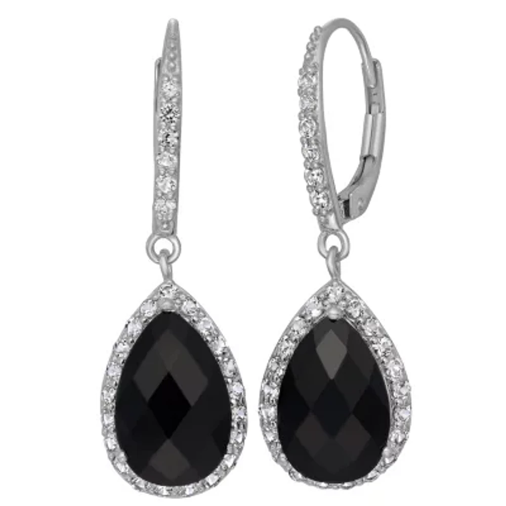 Genuine Black Onyx & Lab-Created White Sapphire Sterling Silver Earrings