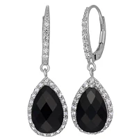 Genuine Black Onyx & Lab-Created White Sapphire Sterling Silver Earrings