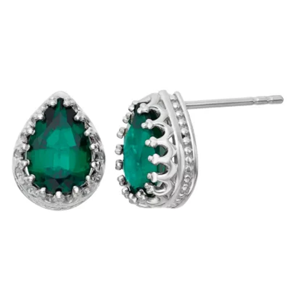 Lab-Created Emerald Sterling Silver Earrings