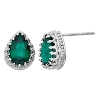 Lab-Created Emerald Sterling Silver Earrings