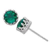 Lab-Created Emerald Sterling Silver Earrings