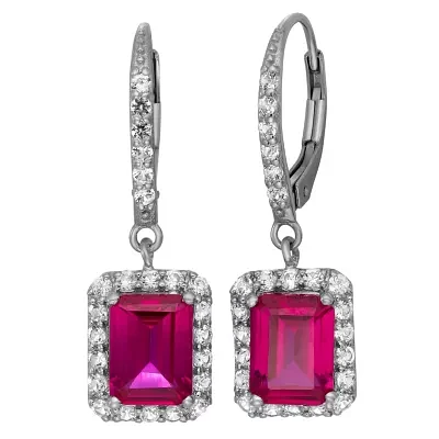 Lab Created Ruby & Lab Created White Sapphire Sterling Silver Earrings