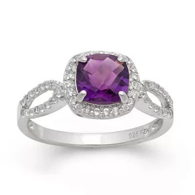 Genuine Amethyst & Lab Created White Sapphire Sterling Silver Ring