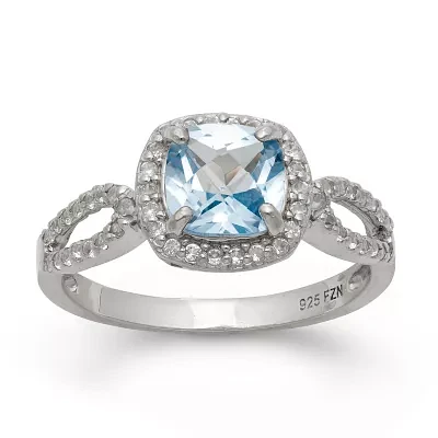 Lab Created Aquamarine & Lab Created White Sapphire Sterling Silver Ring