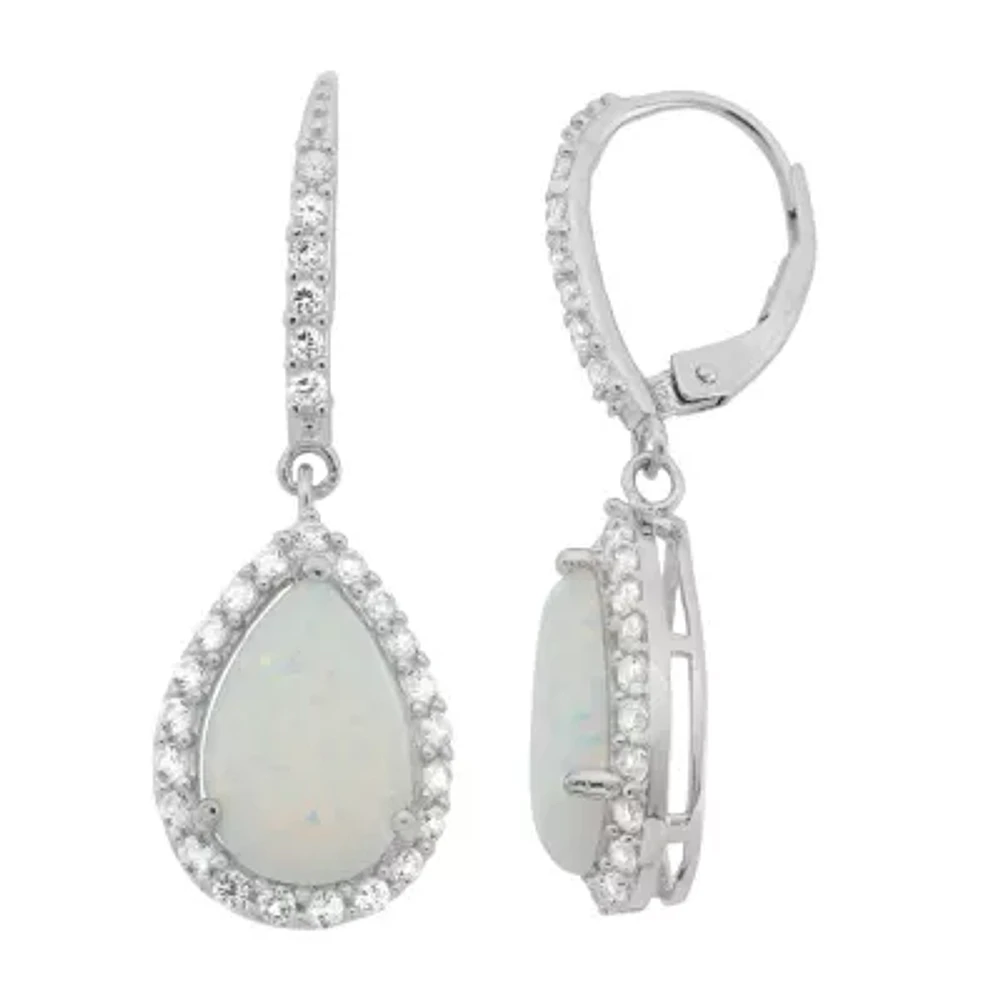 Simulated Opal & Lab-Created White Sapphire Sterling Silver Earrings