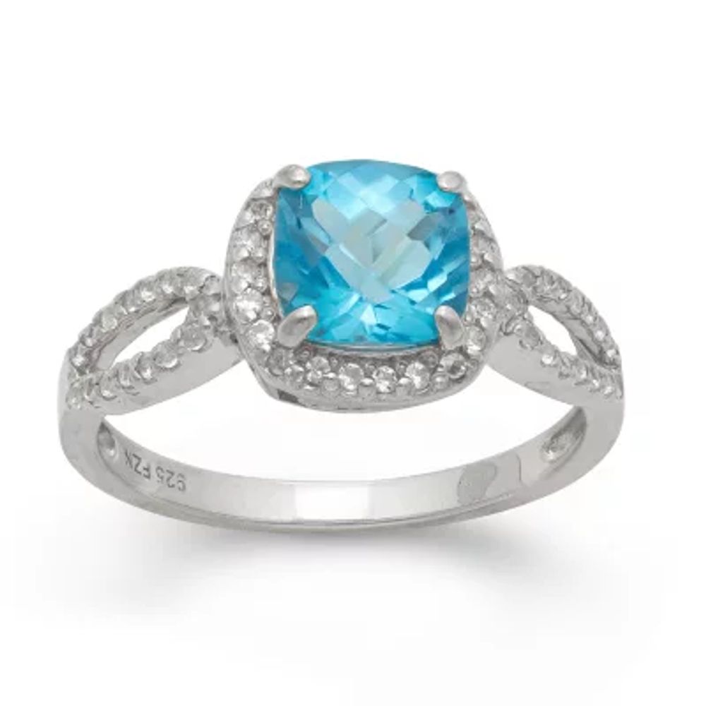 Genuine Swiss Blue Topaz & Lab Created White Sapphire Sterling Silver Ring