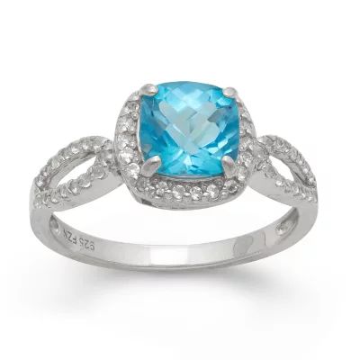 Genuine Swiss Blue Topaz & Lab Created White Sapphire Sterling Silver Ring