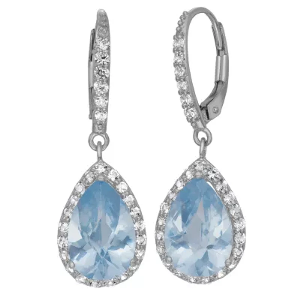 Lab-Created Aquamarine & White Sapphire Sterling Silver Earrings