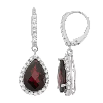 Genuine Garnet & Lab-Created White Sapphire Sterling Silver Earrings