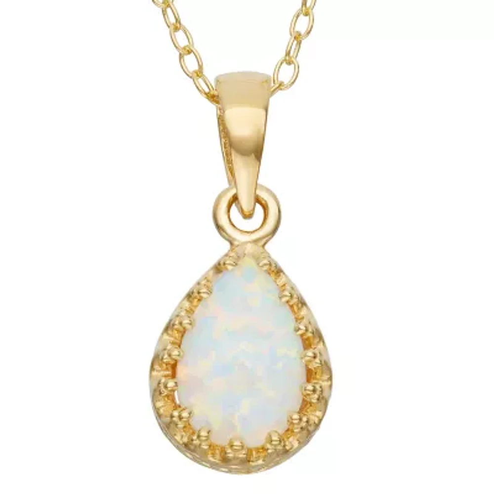 Simulated Opal 14K Gold Over Silver Pendant Necklace