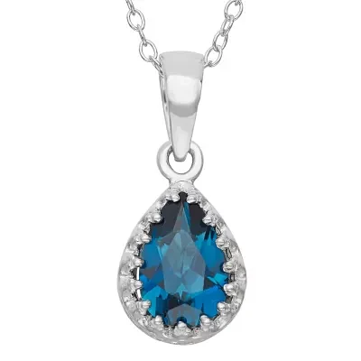 Genuine London Blue Topaz Sterling Silver Pendant Necklace