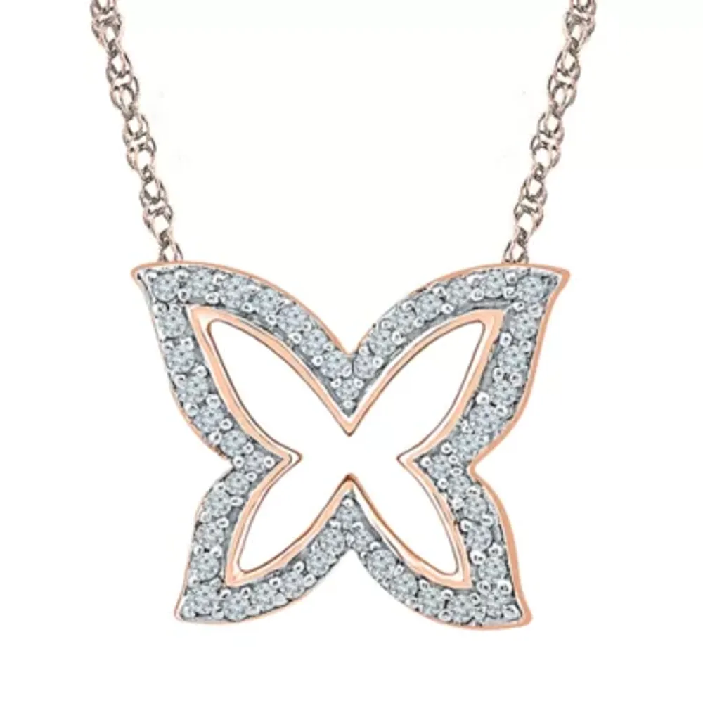 Womens 1/6 CT. T.W. Natural White Diamond 10K Gold Butterfly 18 Inch Pendant Necklace