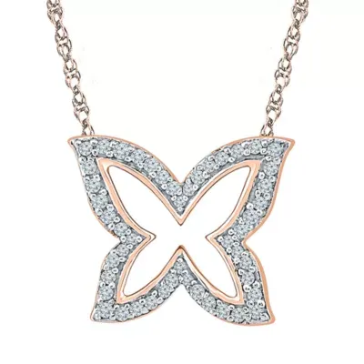 Womens 1/6 CT. T.W. Natural White Diamond 10K Gold Butterfly 18 Inch Pendant Necklace