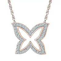 Womens 1/ CT. T.W. Mined White Diamond 10K Gold Butterfly Pendant Necklace