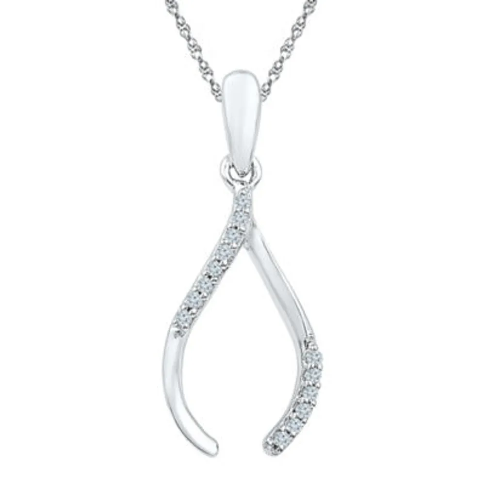 Womens Diamond Accent Natural White Diamond 10K Gold Wishbone Pendant Necklace