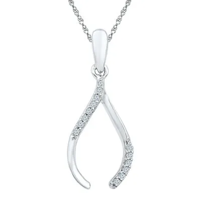 Womens Diamond Accent Natural White Diamond 10K Gold Wishbone Pendant Necklace